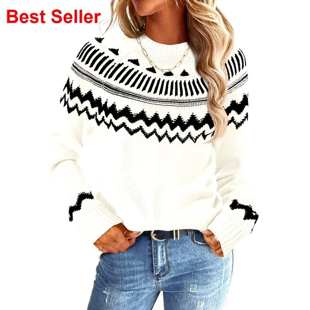 Fair Isle Argyle Pullover Sweater Vintage Knit Crew Neck Long Sleeve